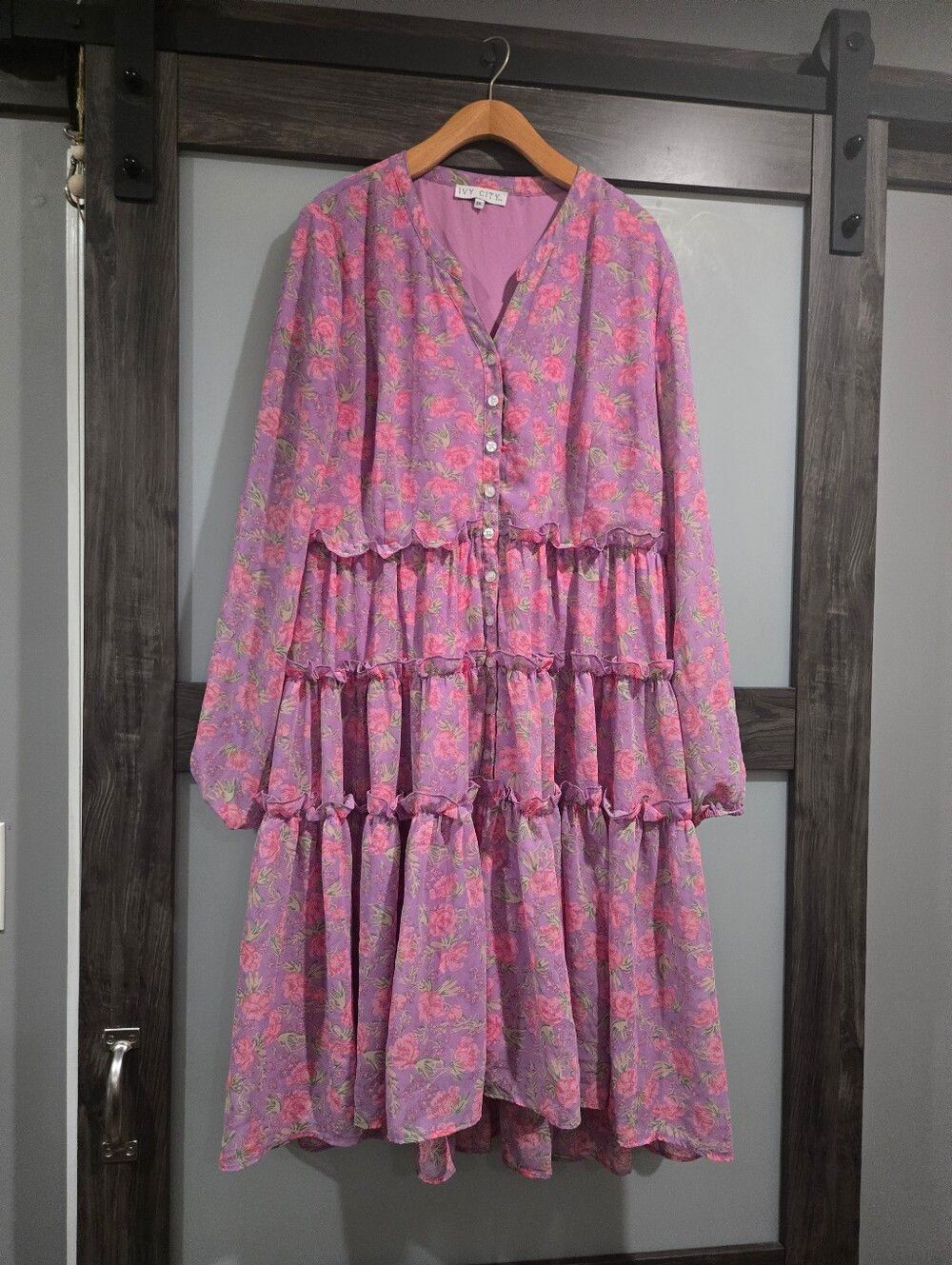 Ivy City Co. Lydia Dress Purple Pink Floral Tiered Size XXL